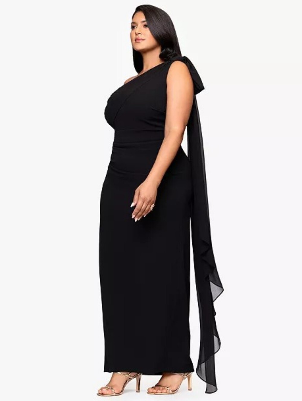 NWT XSCAPE Black One-Shoulder Scuba Crepe Gala Gown Size 18W | Elegant Formal - Picture 5 of 8
